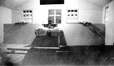Chapel at camp 8, Christmas morning, MP 165
Alaska Highway, B.C. 
December 1942