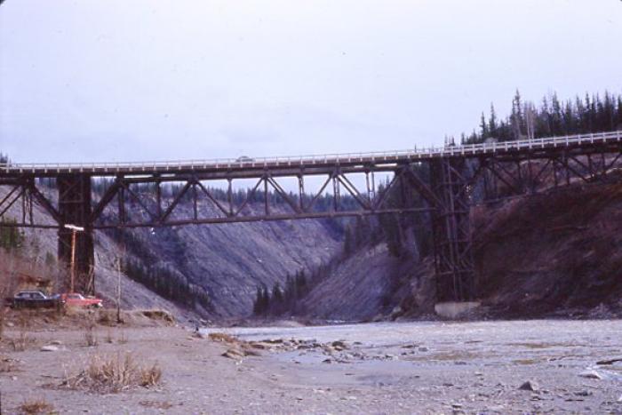 Kiskatinaw Bridge on the Alaska Highway. Mile 20. 
May 1962