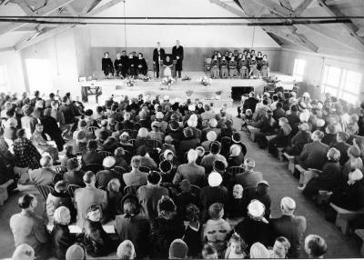 1st Church Service in Auditorium Area of First United Church, (South Peace United),
Rev. S. Reinkie, 
Dawson Creek, BC   November 6, 1955